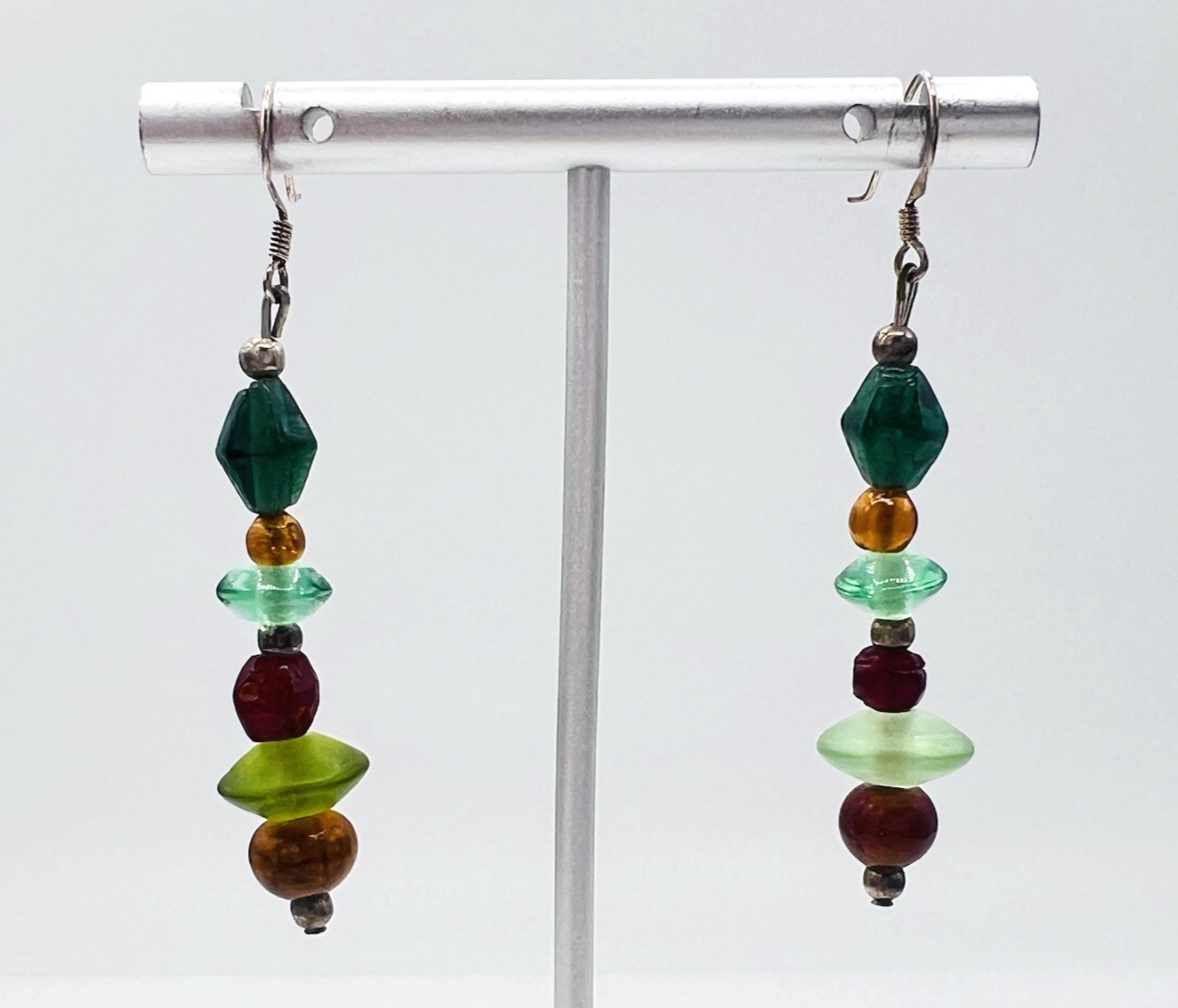 Lot of Two Beaded Sterling Silver Bronzite Turquoise Glass Dangle Earrings