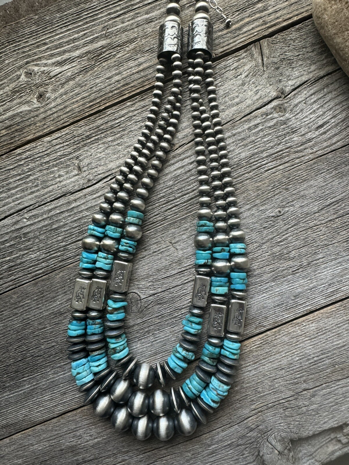 Stunning!!! Sterling silver turquoise multistrand necklace 24 inch