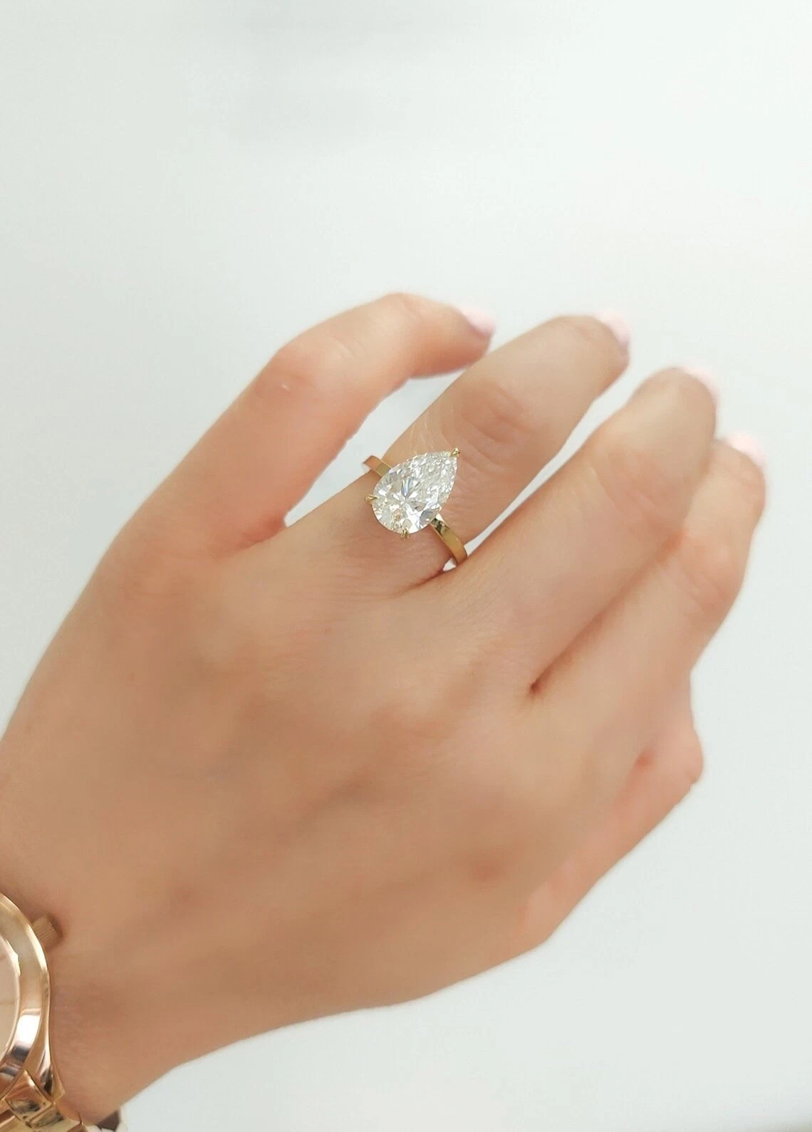 IGI 2.15 Ct Pear F-VS1 Lab Grown Diamond Women Promise Halo Ring 14K Yellow Gold