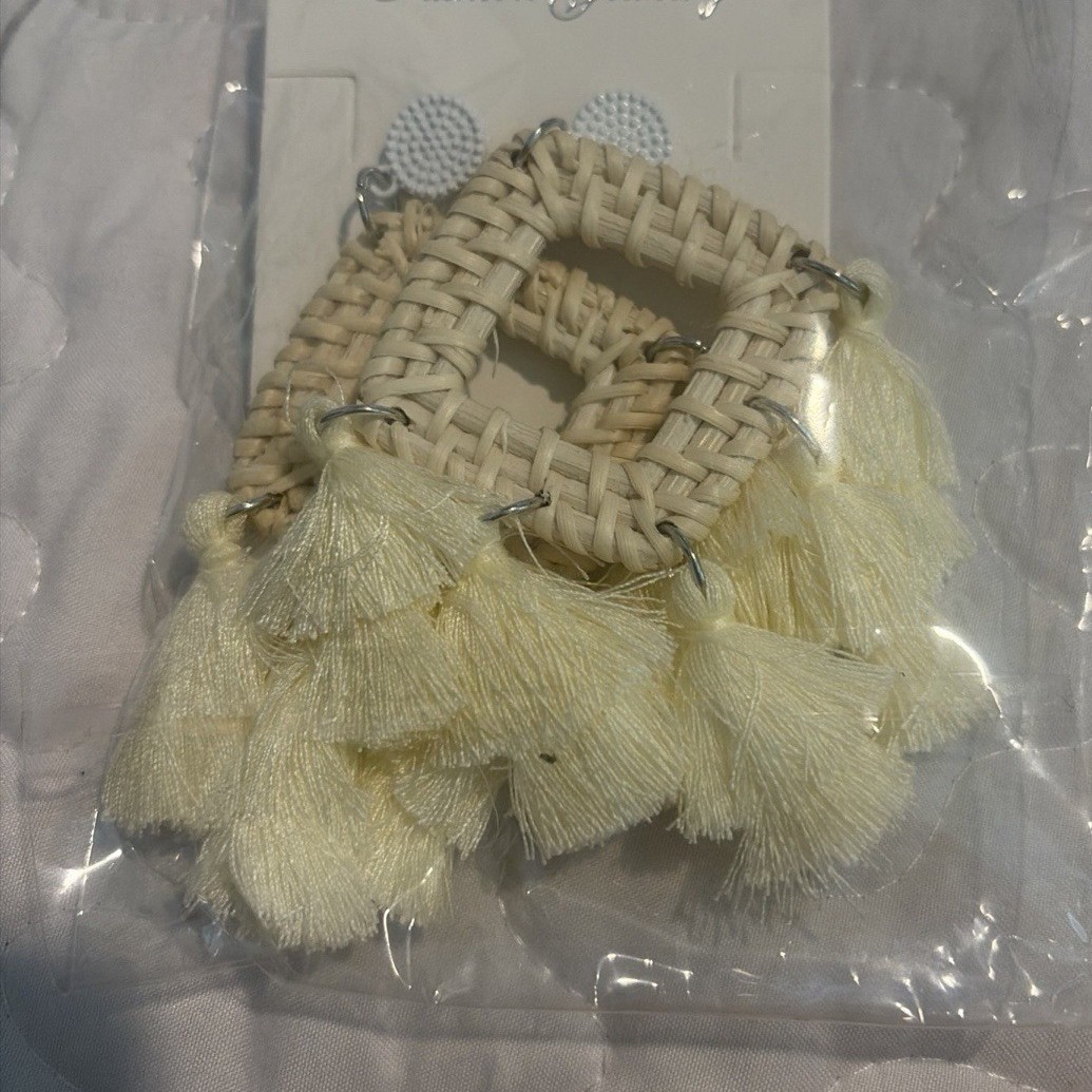 Fashion Jewelry Beige Rattan Geometric Tassel Dangle/Drop Earrings