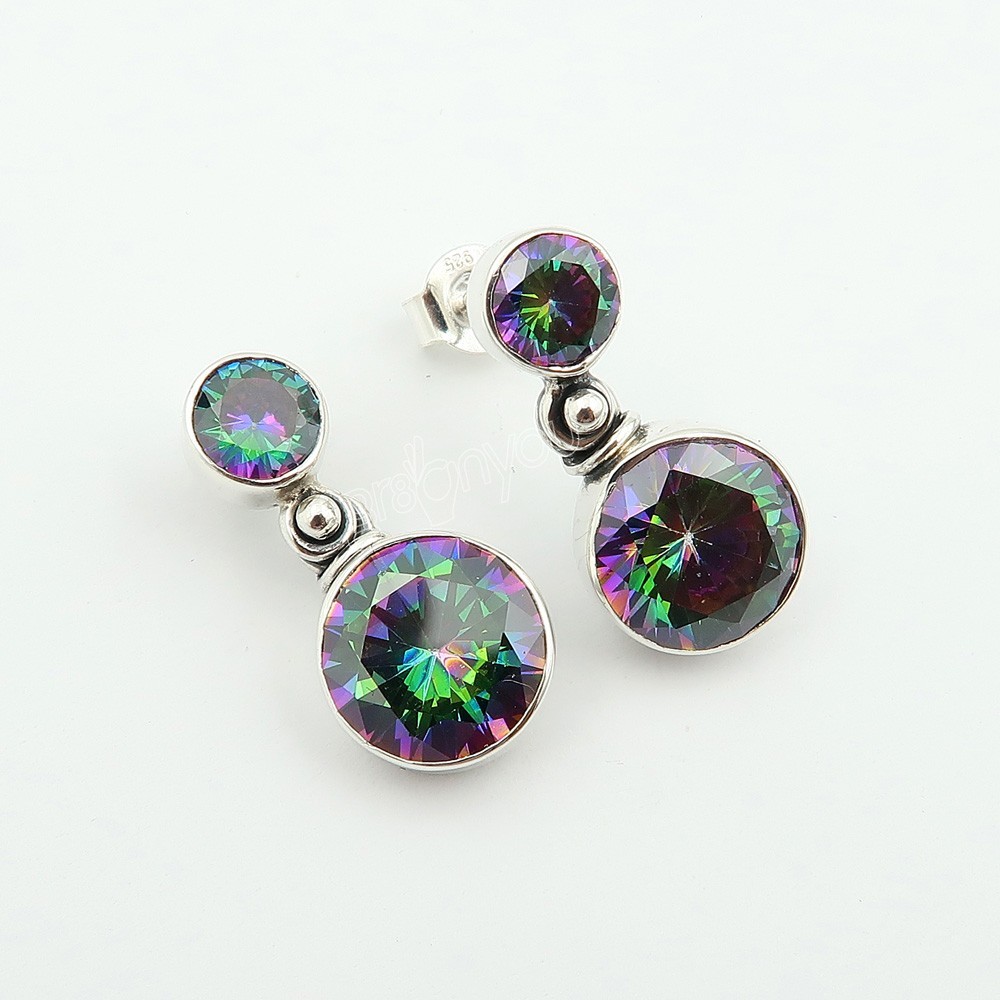 gr8onyou Pure Silver Stud Earrings with Ethically Won Mystic Topaz | Fashionable