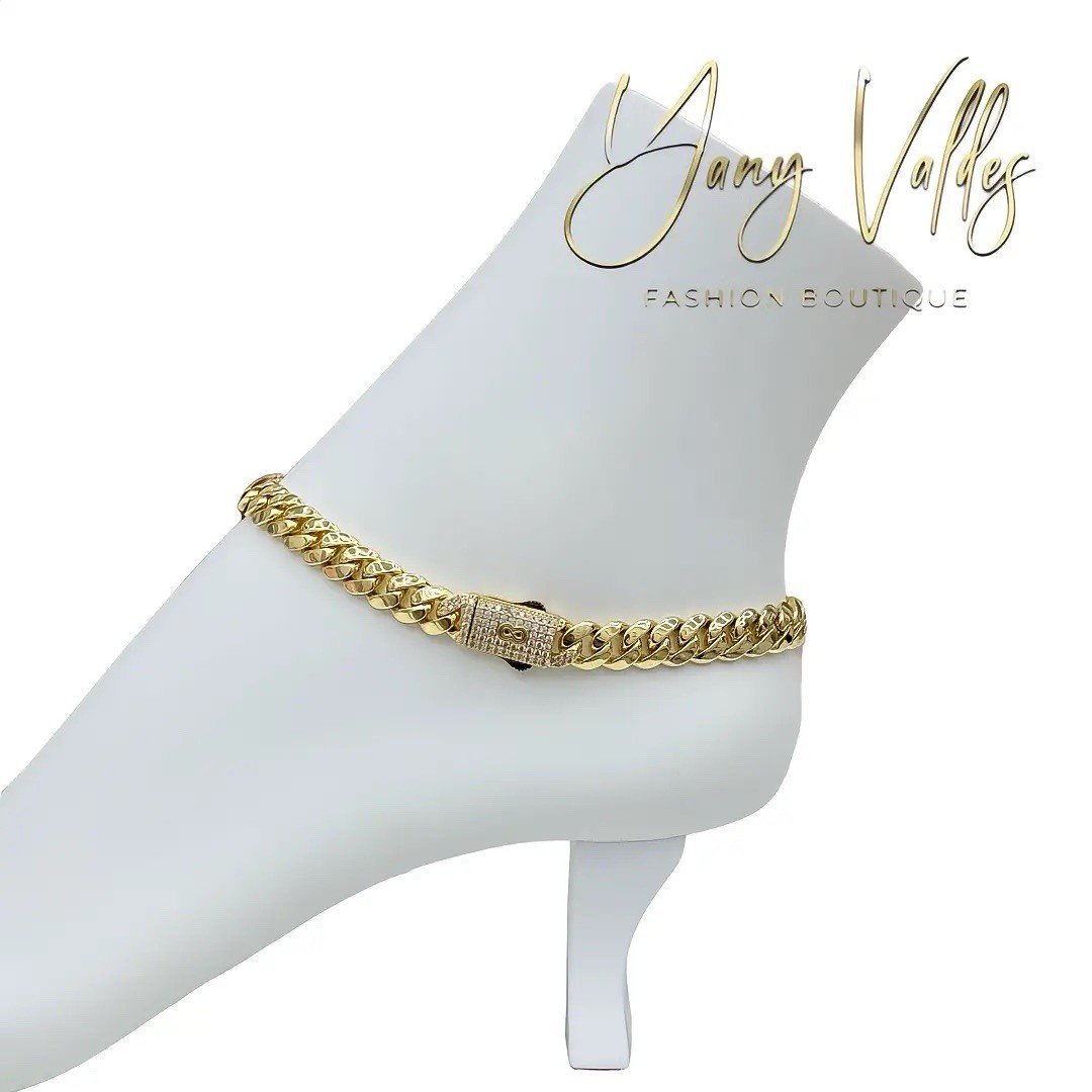 Gold Filled Monaco Anklet 10” 8mm Bold Cuban Link Shine