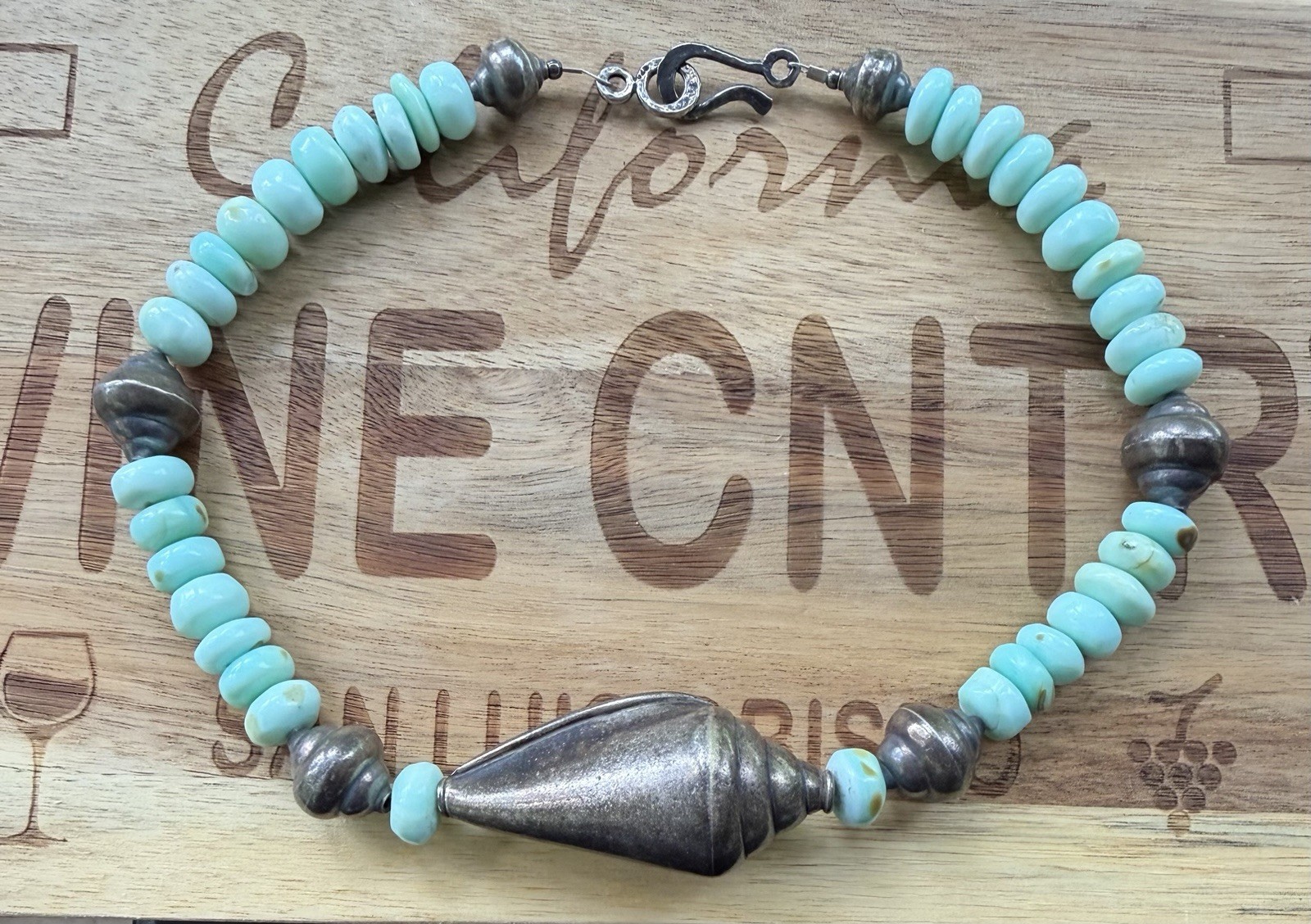 Peruvian Blue Opal Sterling Silver 925 Coastal Nautical Conch Shell Necklace