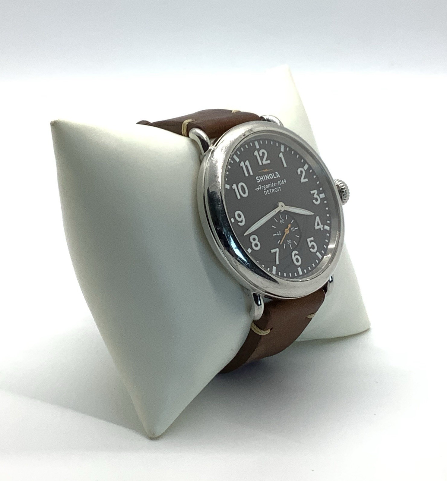 Shinola Argonite-1069 The Runwell Watch Brown Leather Band Not Ticking, As Is