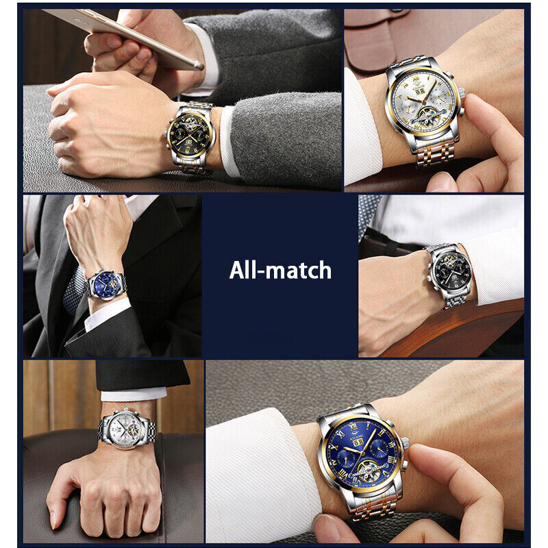 AILANG Men Watch Calendar Tourbillon Steel Waterproof Mechanical Wristwatch