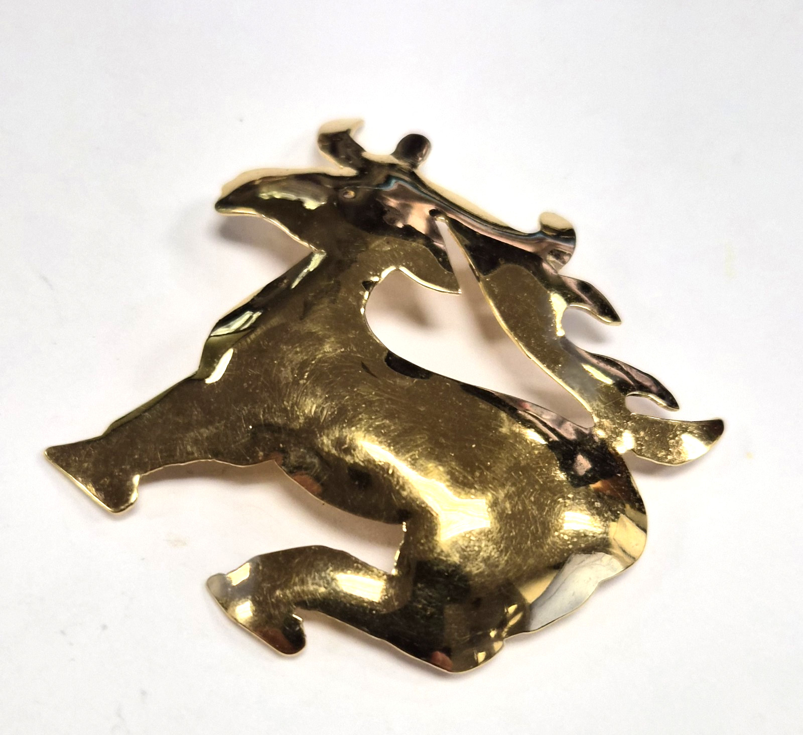 Estate Decorative Christmas Metal Gold Tone Mountain Reindeer Pin / Brooch