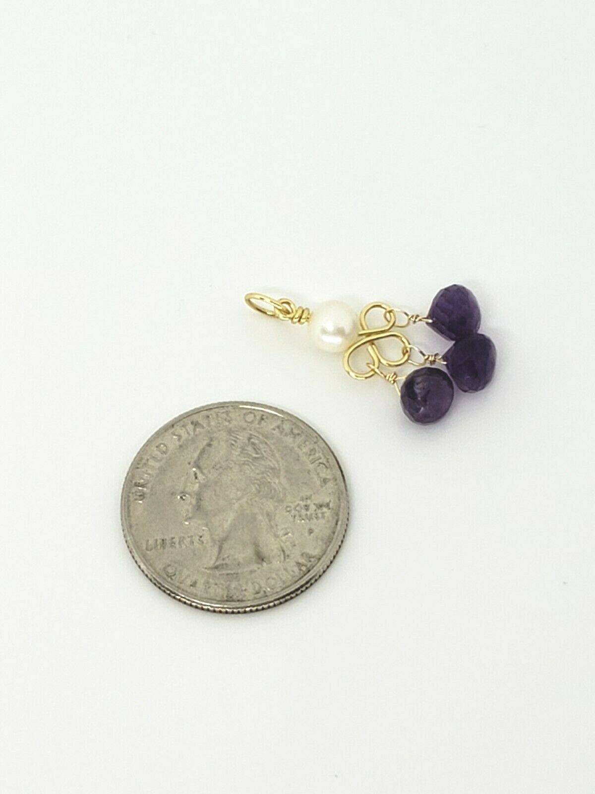 14k Yellow Gold Amethyst Briolette and White Pearl Chandelier Dangle Pendant