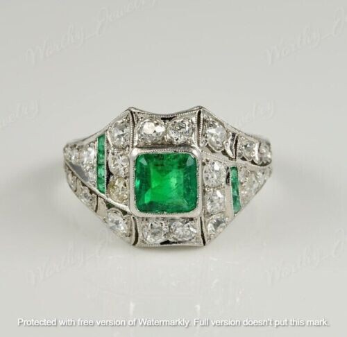 2.30Ct Lab-Created Green Emerald Engagement Ring 14K White Gold Over