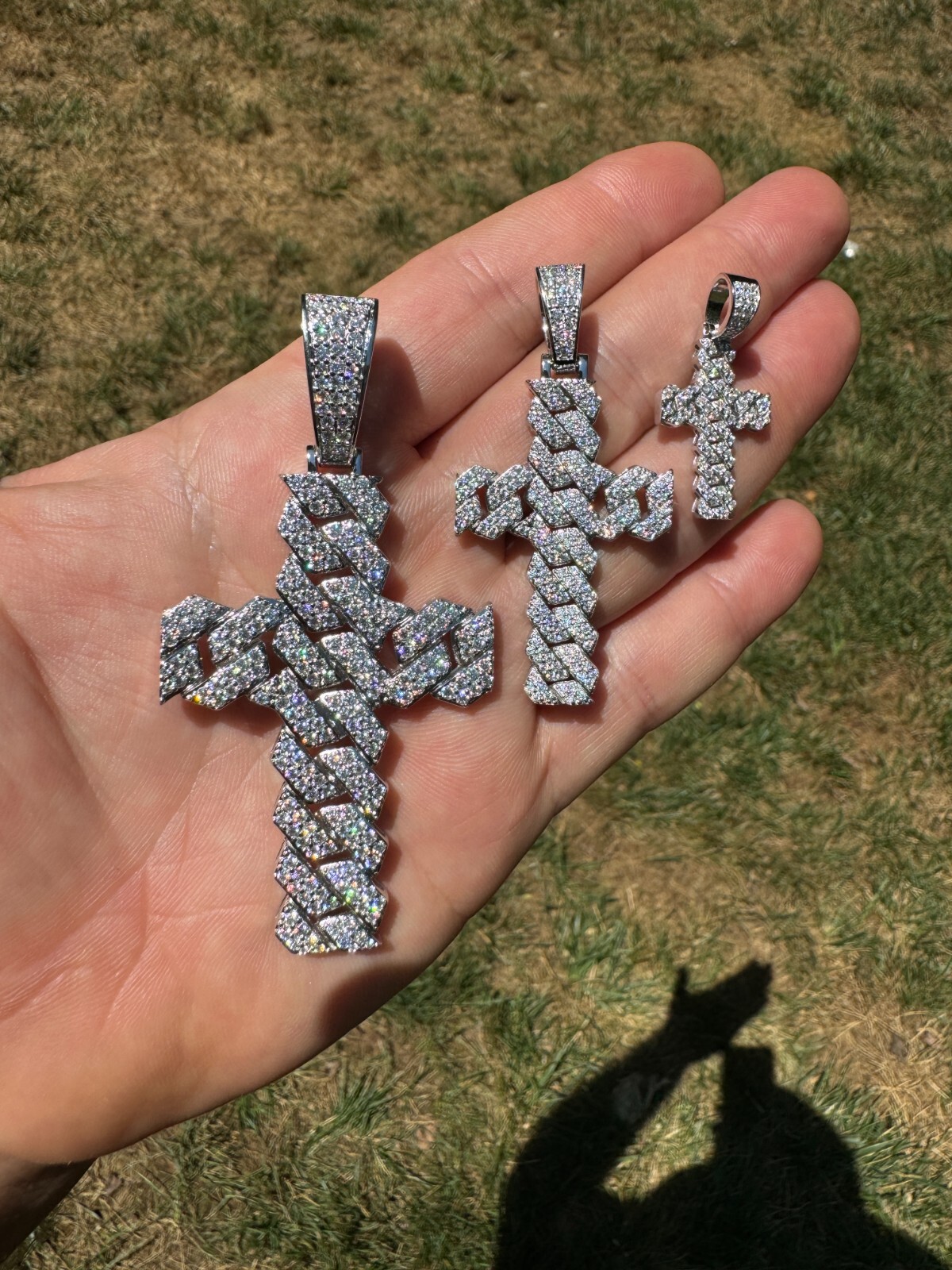 MOISSANITE Prong Miami Cuban Link Cross Pendant – 925 Silver Necklace 3 Sizes
