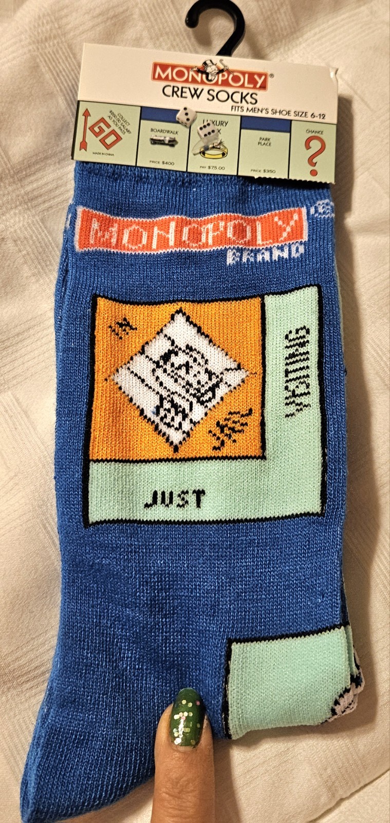 MONOPOLY GAME GO TO JAIL CREW SOCKS SHOE 1 Size 6-12 MEN WOMEN STOCKING STUFFER