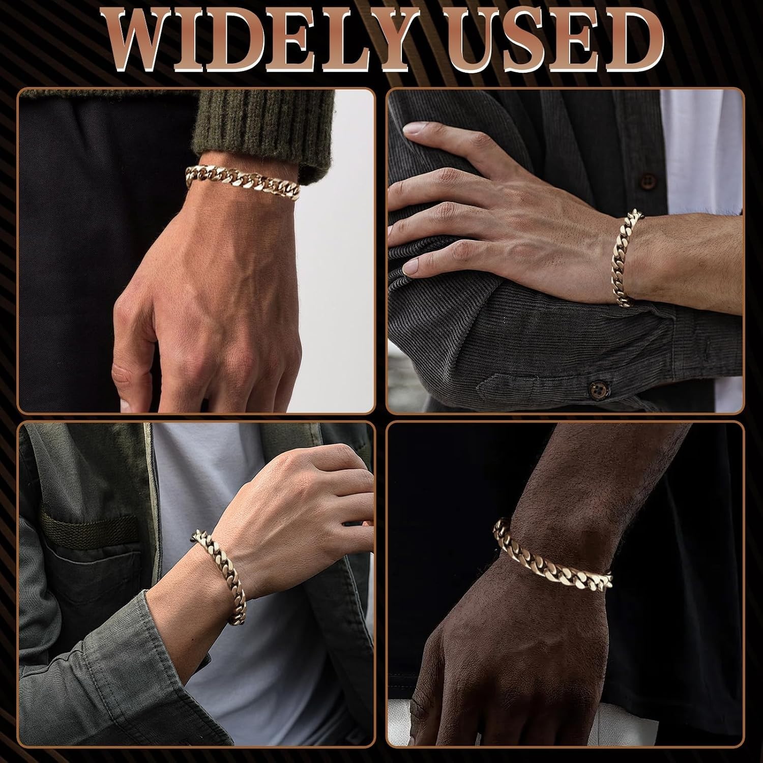 Fashionable Men’s Copper Bracelet – 9in Rose Gold Chain with Buckle Design