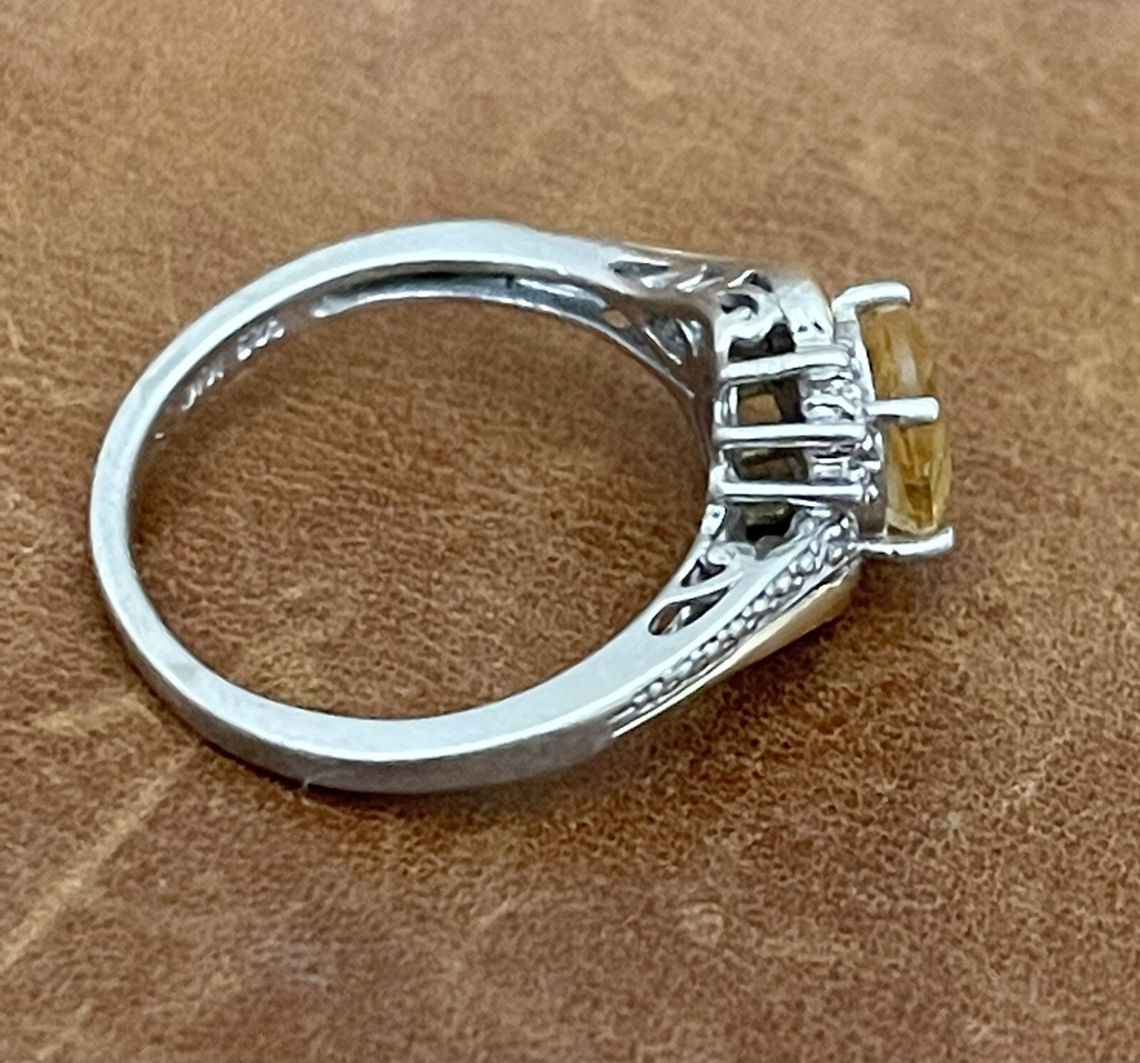 Vintage Alwand Vahan 10K Gold & 925 Sterling Citrine & Diamonds Ring Size 7