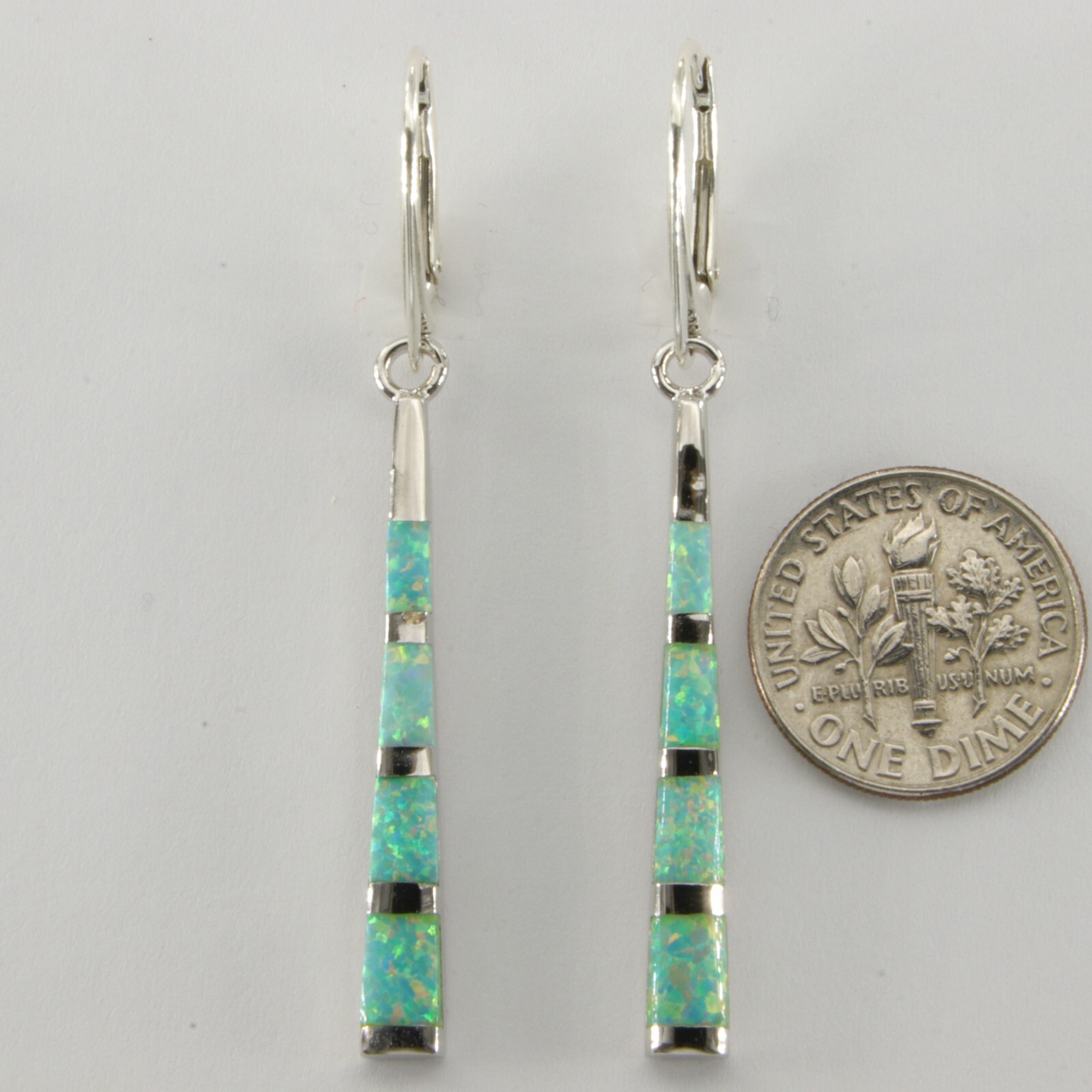 Green FIRE OPAL Triangle Drop Leverback Earrings – 925 STERLING SILVER #31e