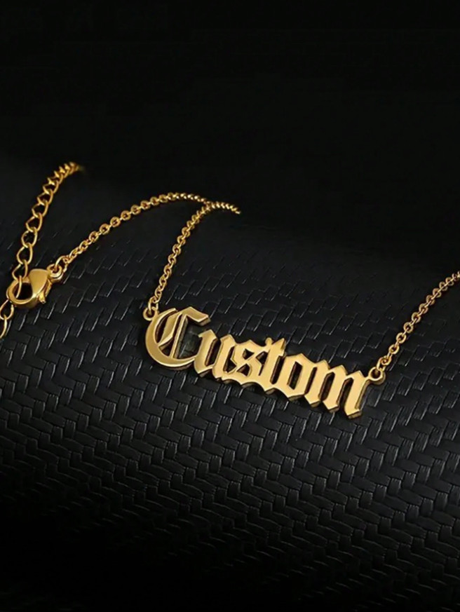 Custom Old English Font Name Necklace Link Chain Lobster Clasp Rose Gold Silver