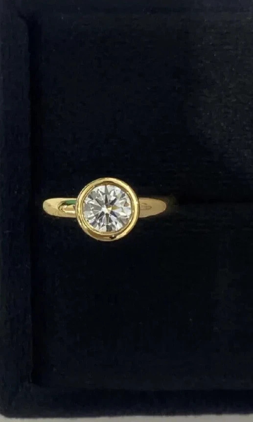 2.00 CT Round EF VS/SI Lab Created Diamond Women Bezel Set Ring 14K Yellow Gold