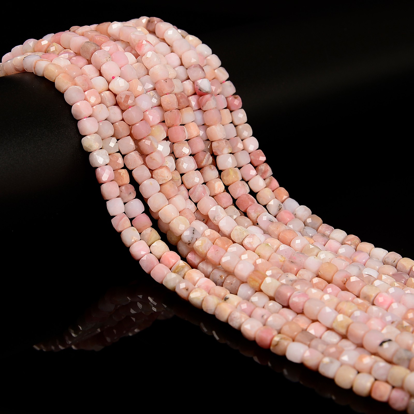 Natural Pink Opal Faceted Cube Beads Size 5-6mm 15.5” Strand