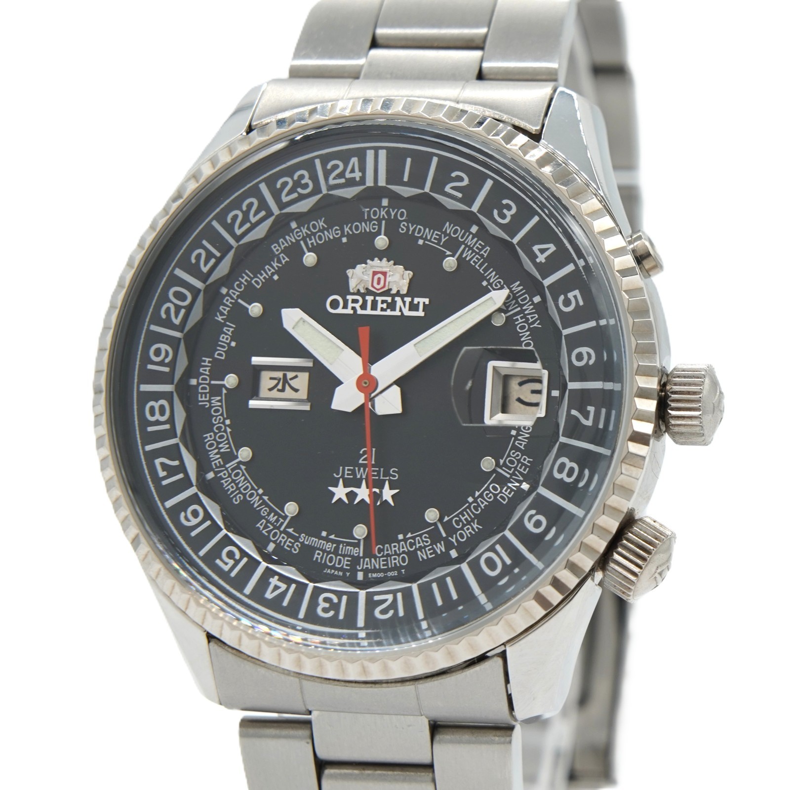 [N MINT] ORIENT King Master World Time EM00-C1CA Black 42mm Automatic Men’s A675