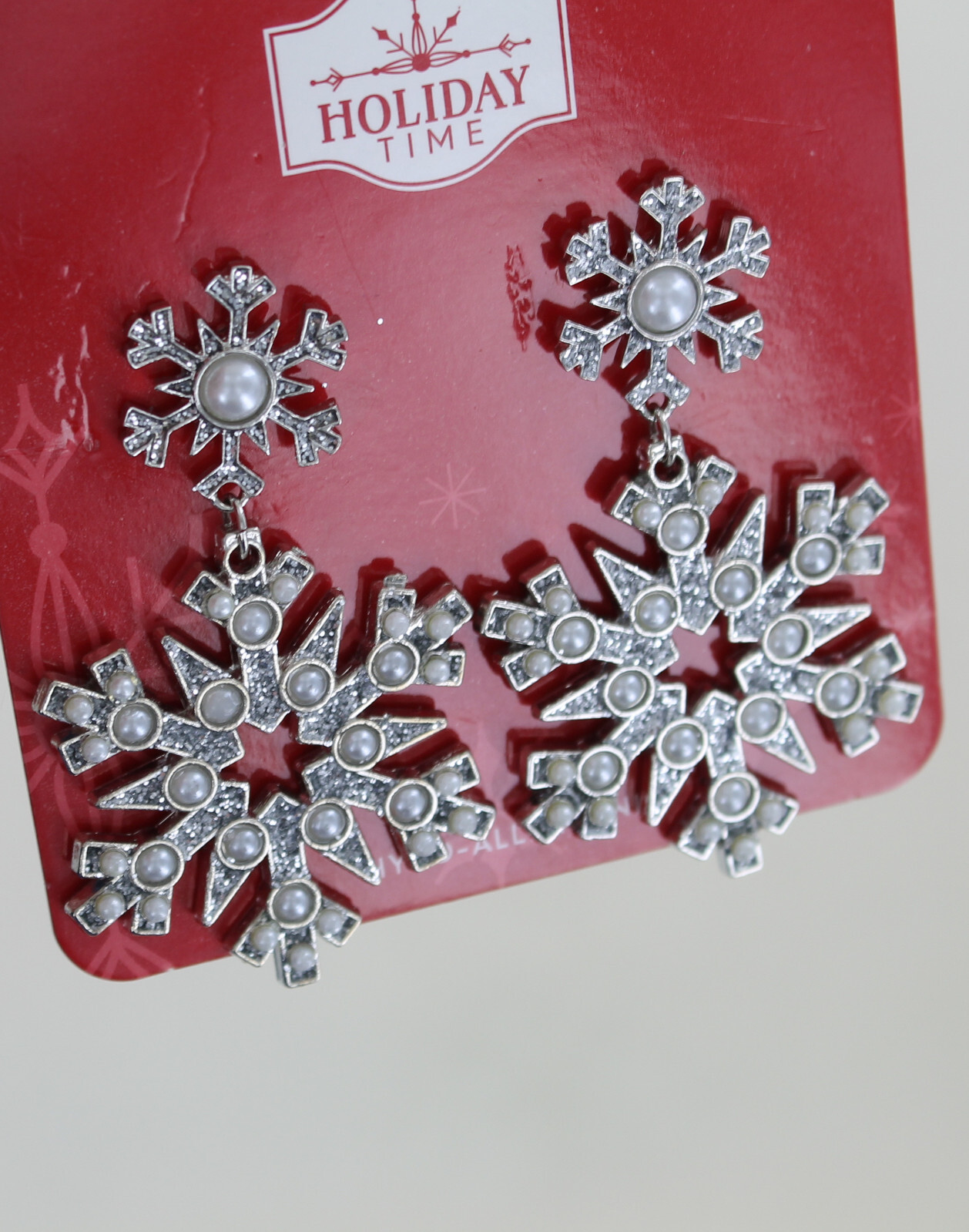 New Holiday Time Earrings – Snowflake with Bling & Faux Pearls