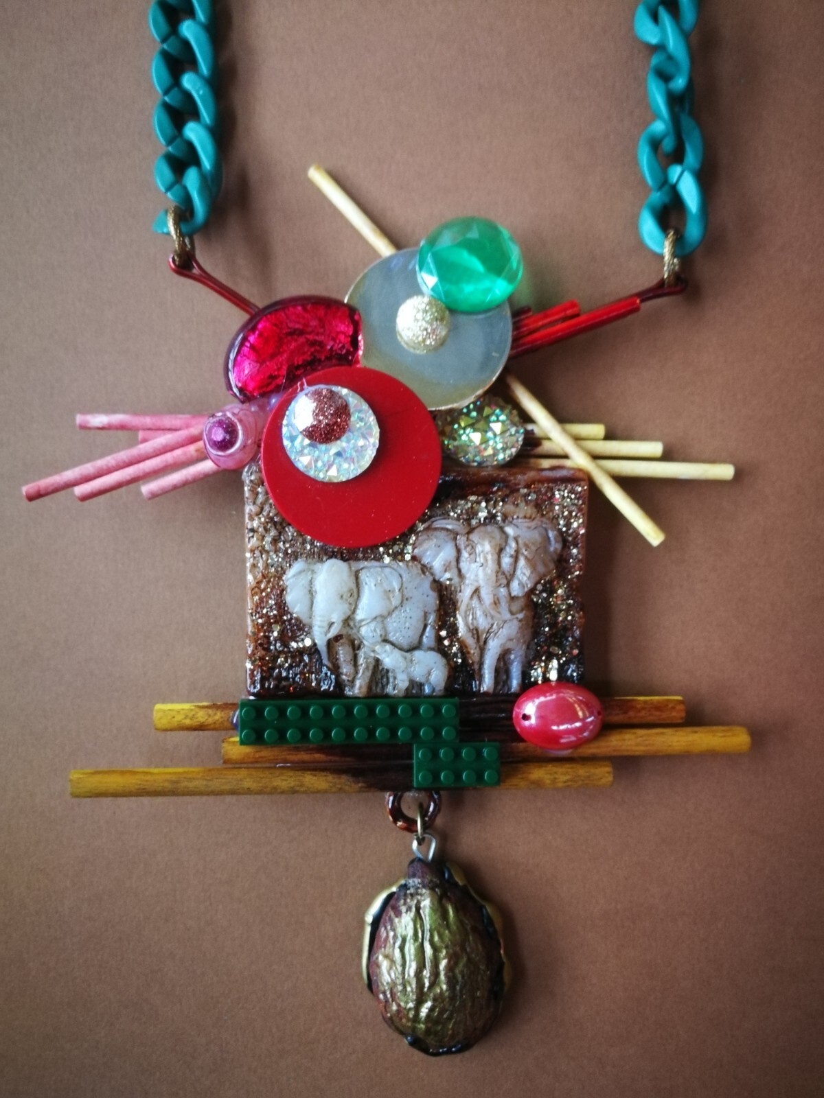 Vintage Assemblage Jewelry Necklace Pendant Luxury Elephant Animal Safari Savana