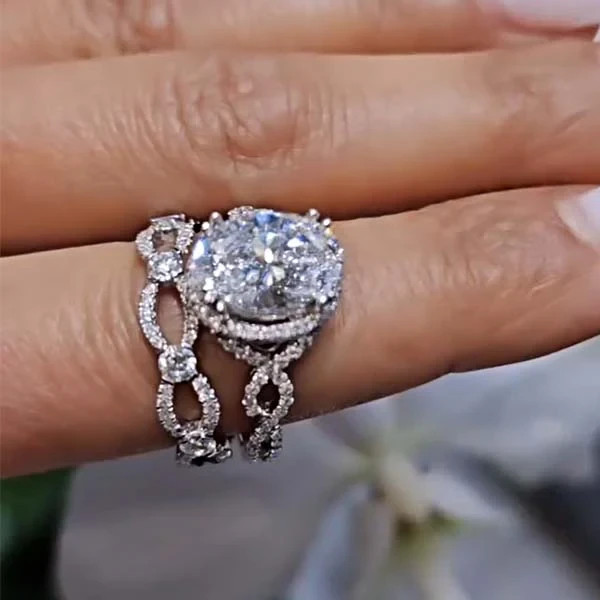 6.70 Ct Emerald-Cut VS1 Lab Grown Diamond Bridal Wedding Ring Set 14K White Gold