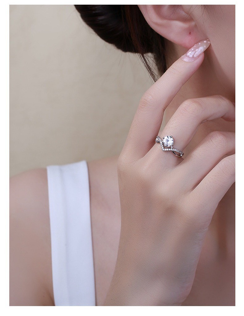 Women Simulated Moissanite Ring Adjustable Open Band Wedding Engagement Ring