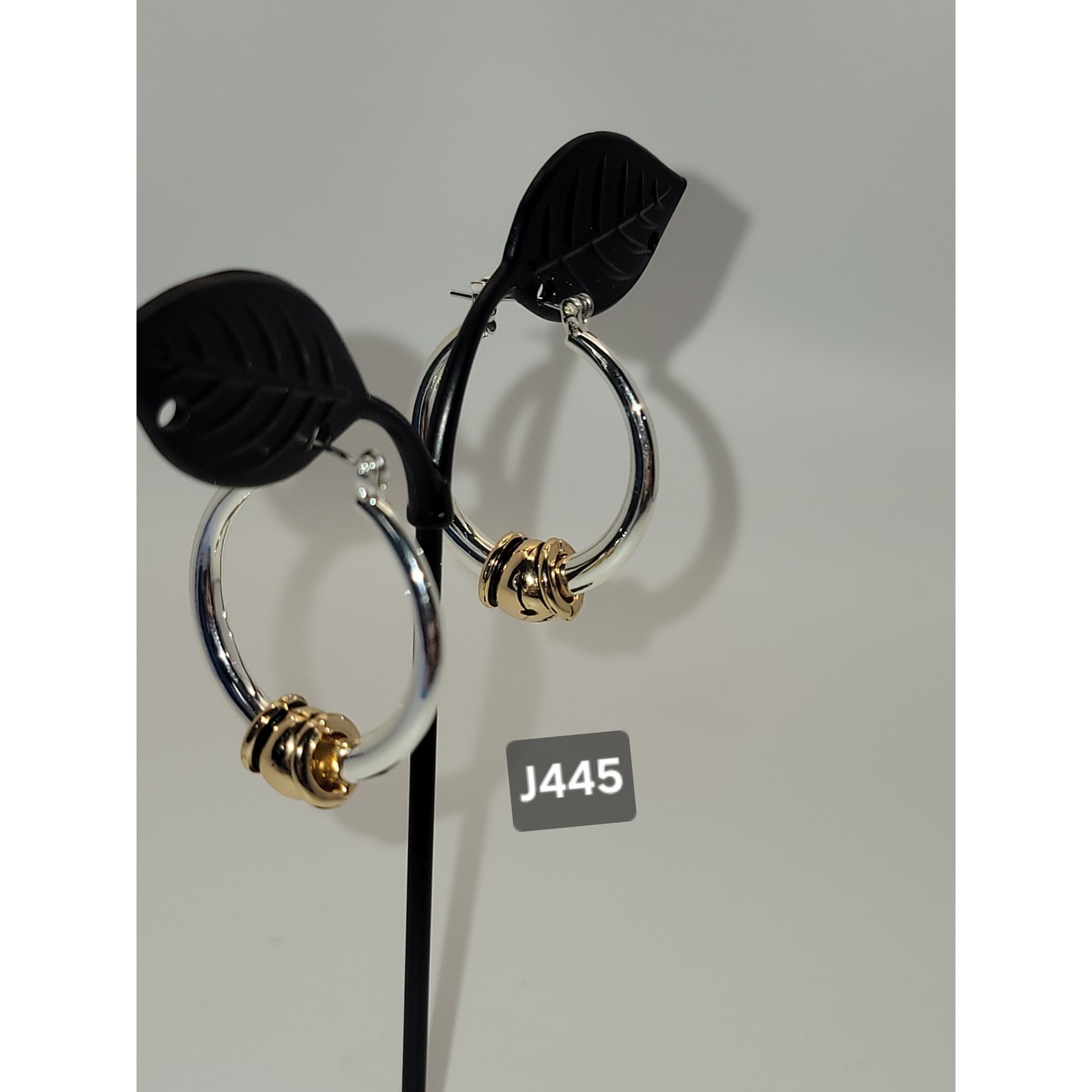 Two Tone Silver and Gold Hoop Earrings with Latch Back J445