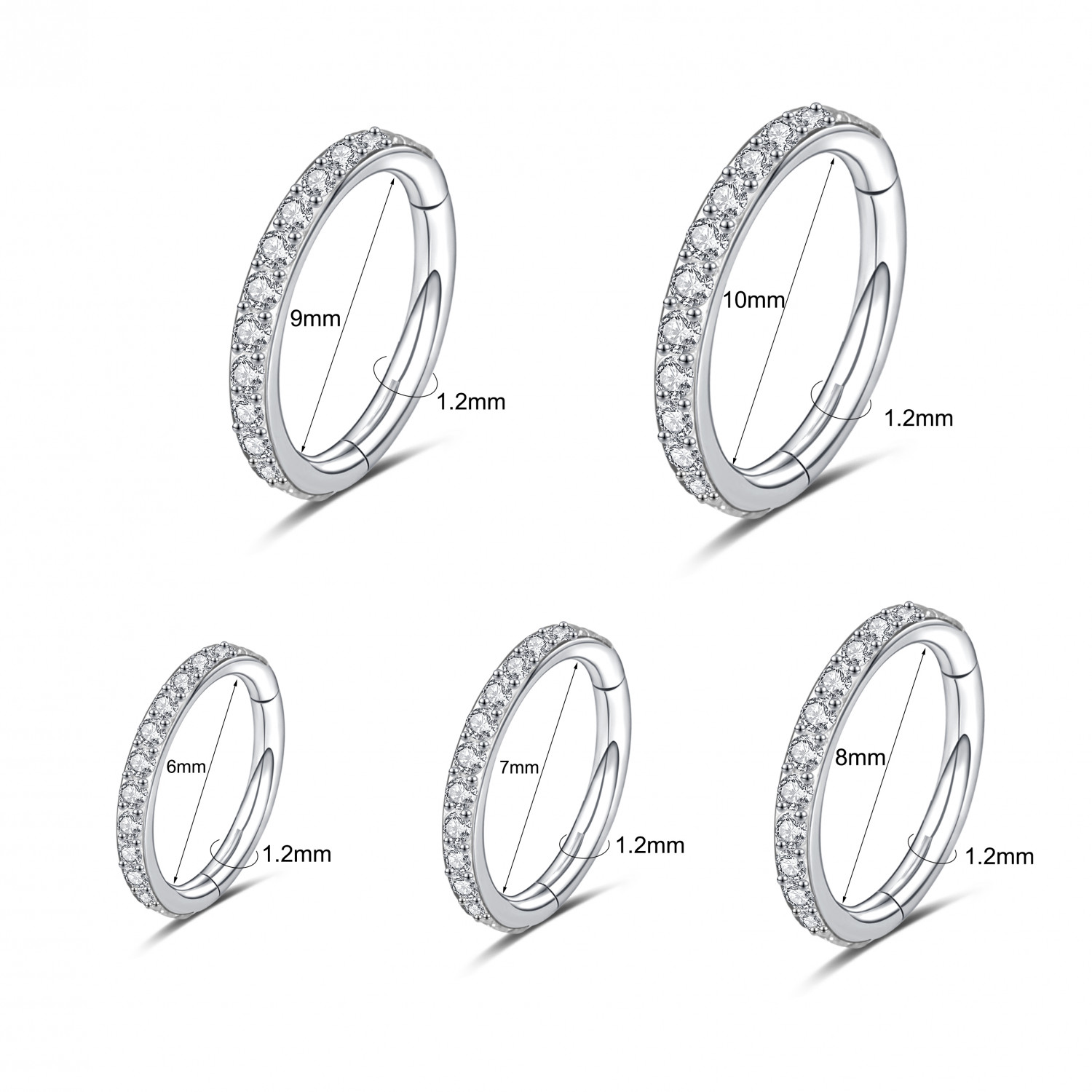 1 Pc Stainless Steel Nose Ring CZ Cartilage Tragus Helix Earring Septum Piercing