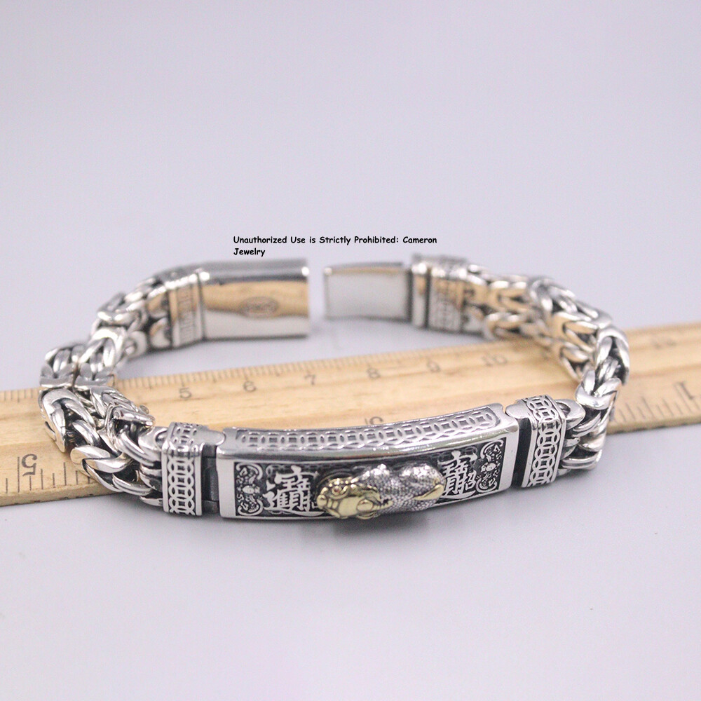 Pure S925 Sterling Silver Chain 12mm Byzantine PixiuLink Bracelet 65-66g 8.26in