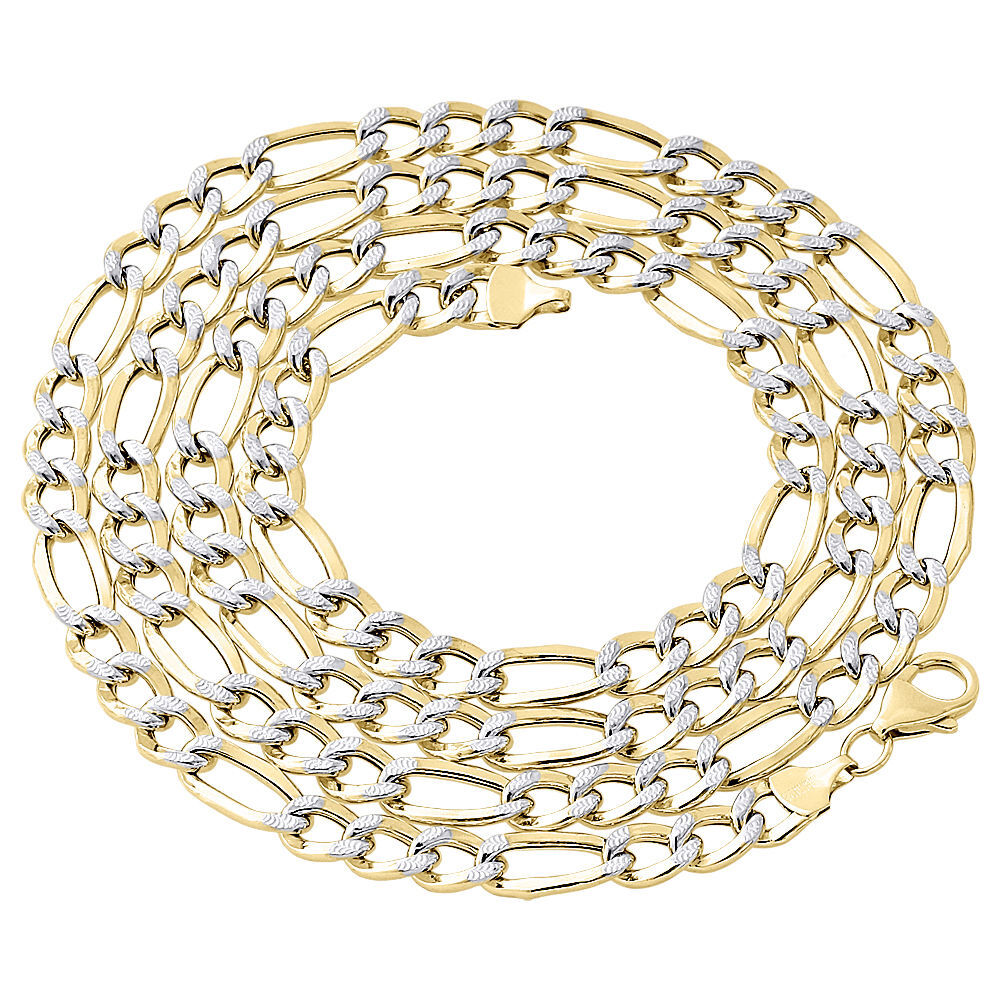 1/10th 10K Yellow Gold 7mm Diamond Cut Figaro Link Chain Necklace 18-30 Inch