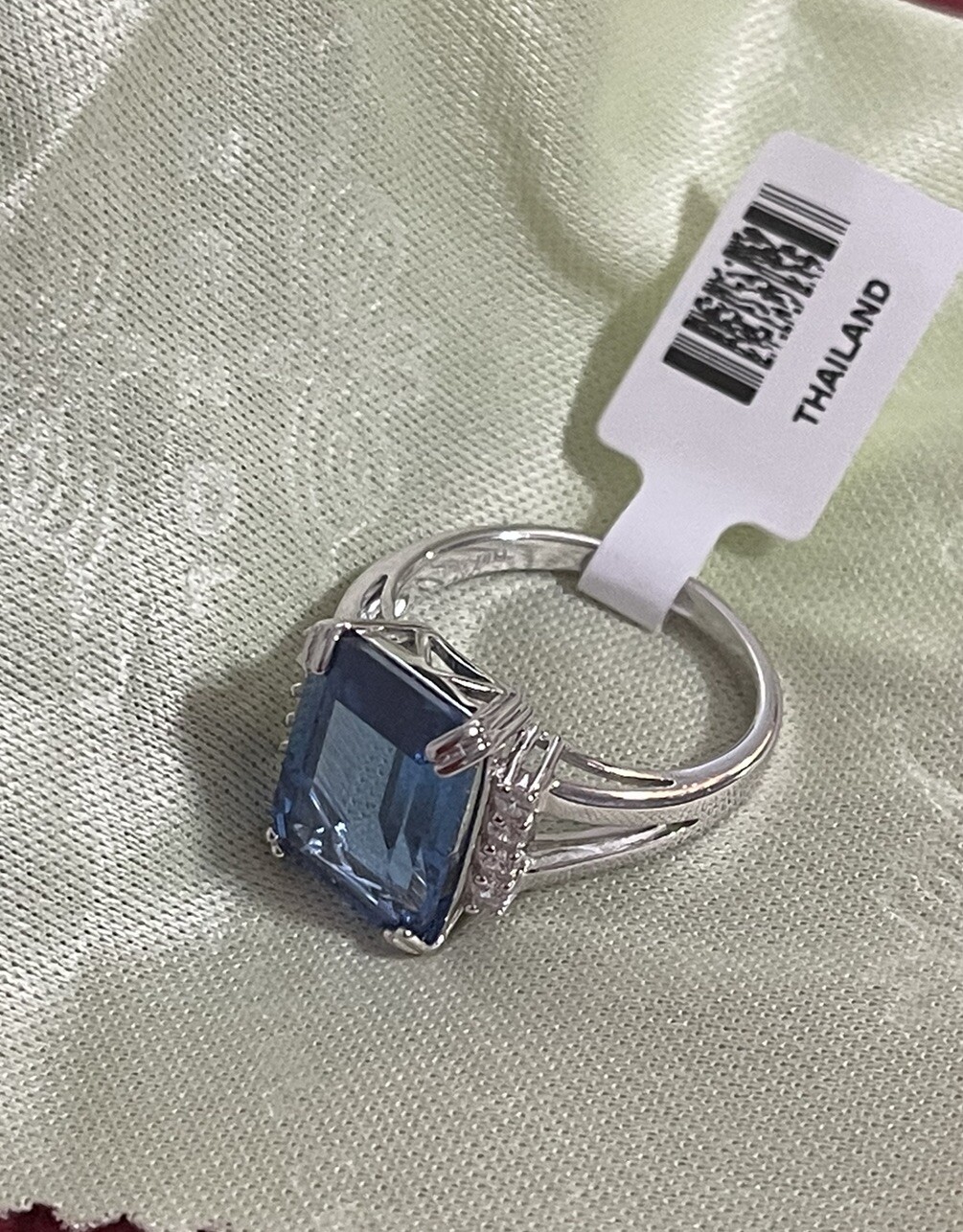 Blue Lab Created Spinel and White Cubic Zirconia Rhodium Over SterlingSilver