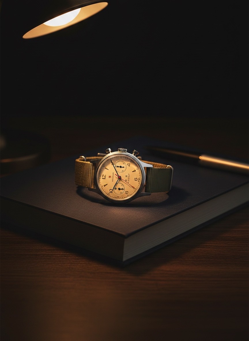 Seagull 1963 Chronograph — ST1901 Manual Wind, Beige Dial, NATO, D304