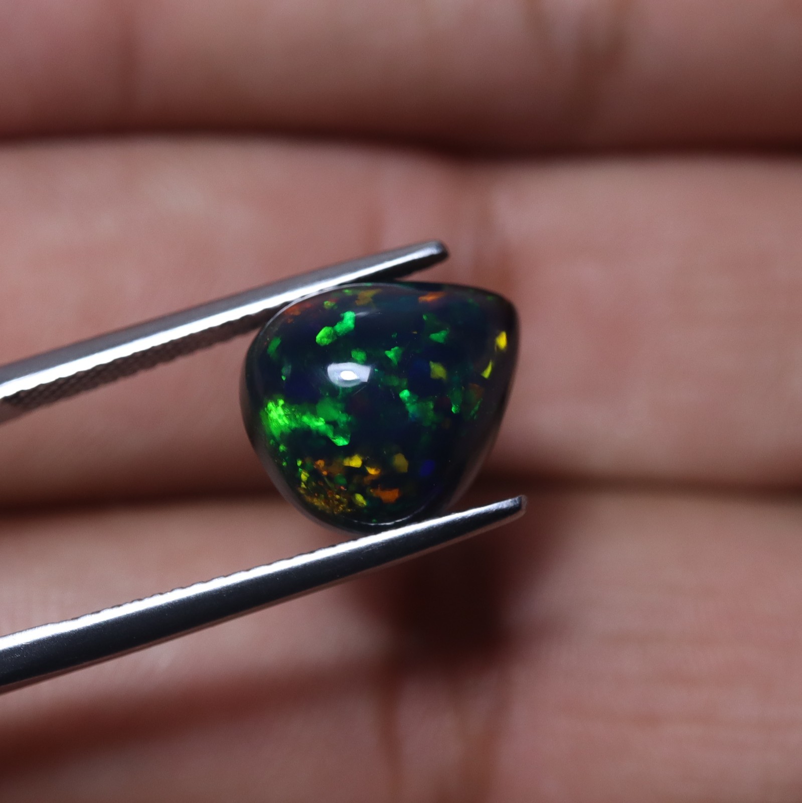 4.6Ct 13.2×10.6 MM Real AAA Multi Fire Smoked Black Ethiopian Opal Pear Cabochon