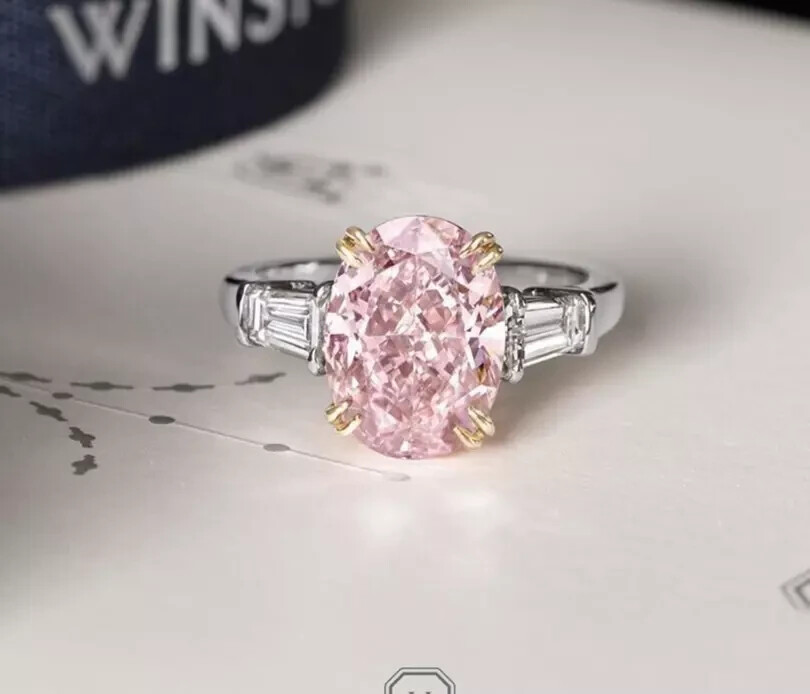 Three Stone Classic Pink Lab Created Diamond Engagement 14K White Gold FN Ring