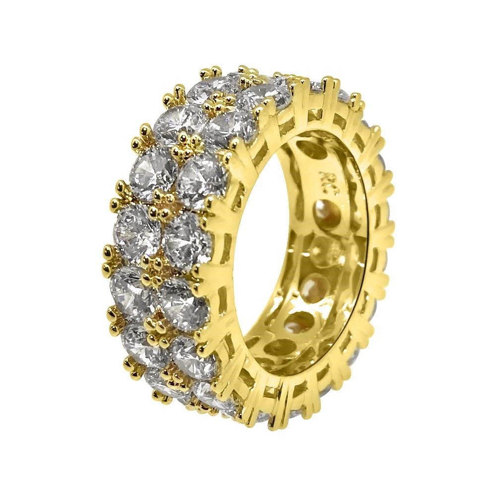 18K Gold 2 Row CZ Hand Set Eternity Band Ring