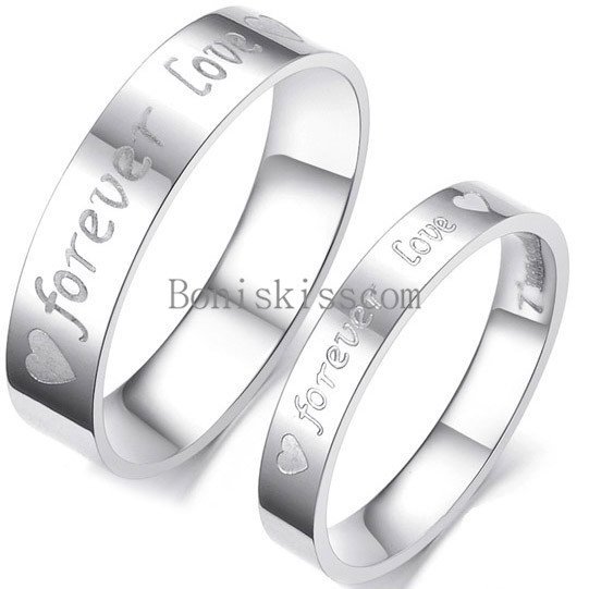 Silver Stainless Steel Ring Heart ” forever love ” Mens Ladies Wedding Band