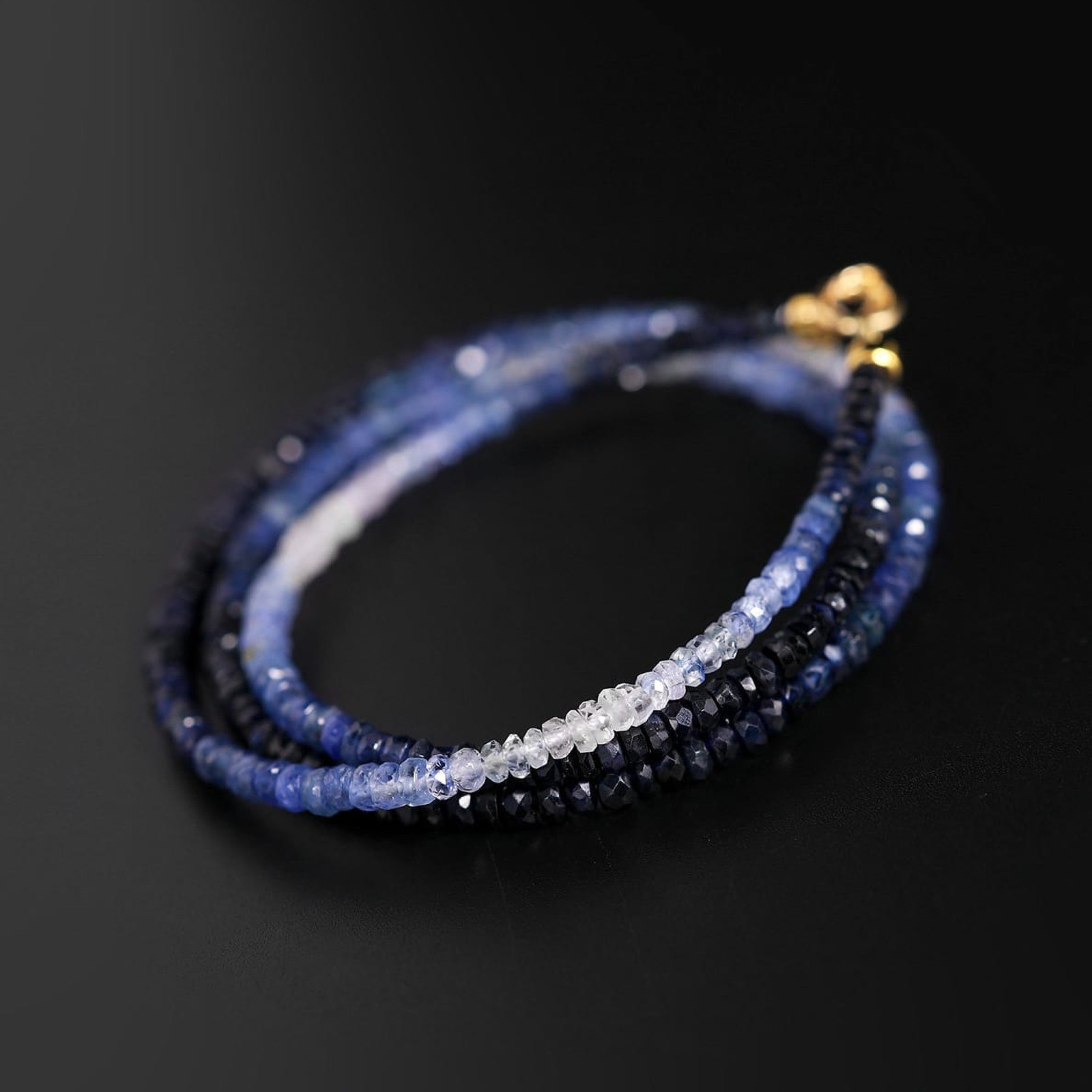 18K Gold Ombre Sapphire Choker, Gradient Blue Beaded Necklace, Gift for Her