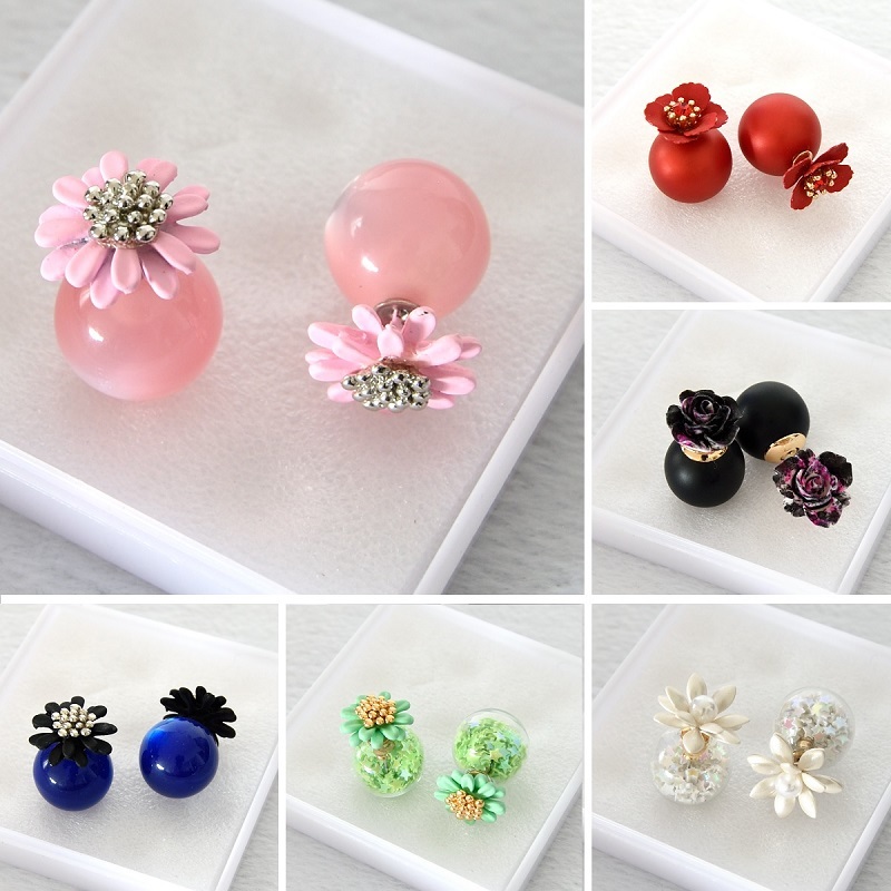 Double sided Faux Pearl Earring Flower Stud