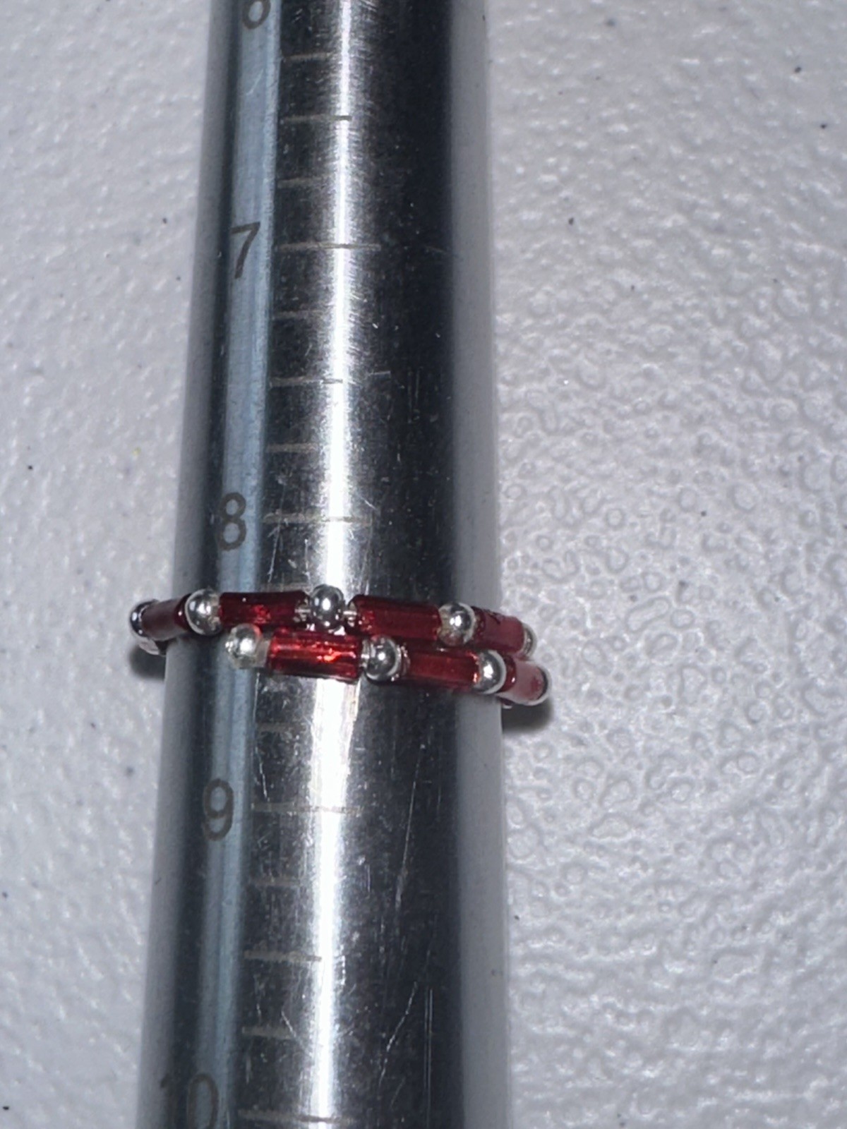 Size 8.5 -12.5, Red Glass Bead Ring, Memory Wire, Wrap Ring