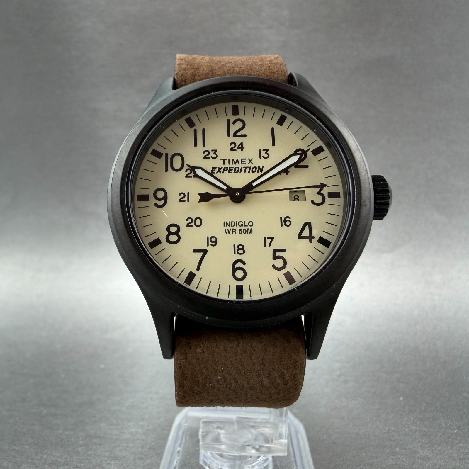 Timex Expedition Scout Watch Men 40mm Cream Dial Black Tone Date Round New Batt