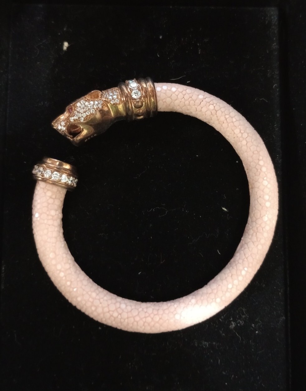 Cozmo 925 Sterling Silver Pink Stingray Leather Panther Bracelet 6″ Free Ship