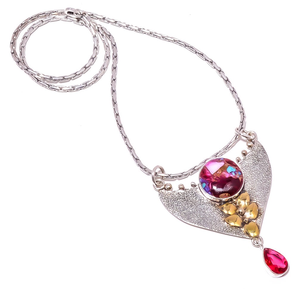 Copper Spiny Oyster Gemstone 925 Sterling Silver Pendant Chain Size P.2.54″ A339