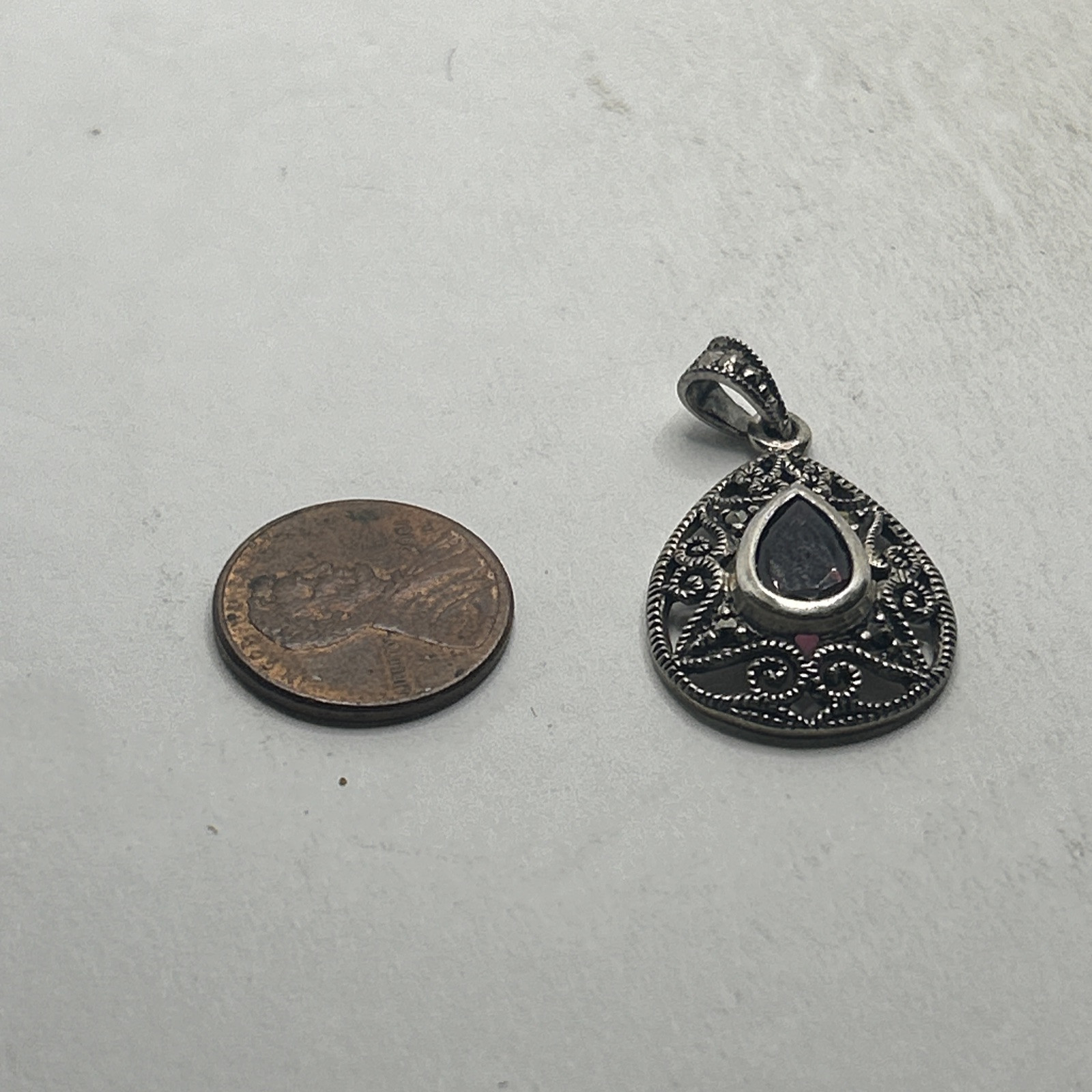Vintage Garnet 925 Sterling Silver Pendant Pear Shaped