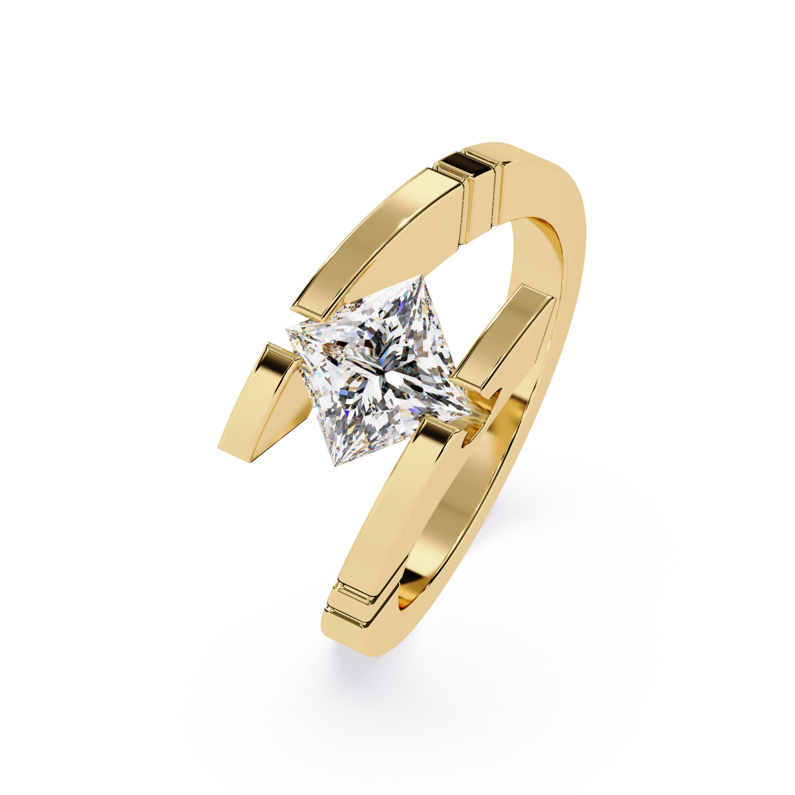 1.0 CT 925 Silver Princess Cut Lab Grown Diamond Bypass Tension Ring IGI DEF VVS