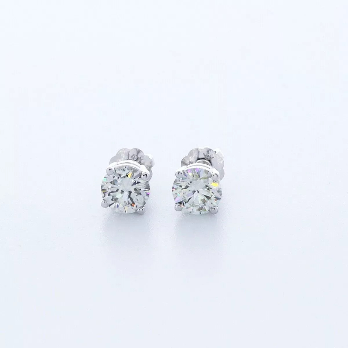 Stud Earrings Classic Solid 14K White Gold 1 Carat Round Natural Diamond G SI1