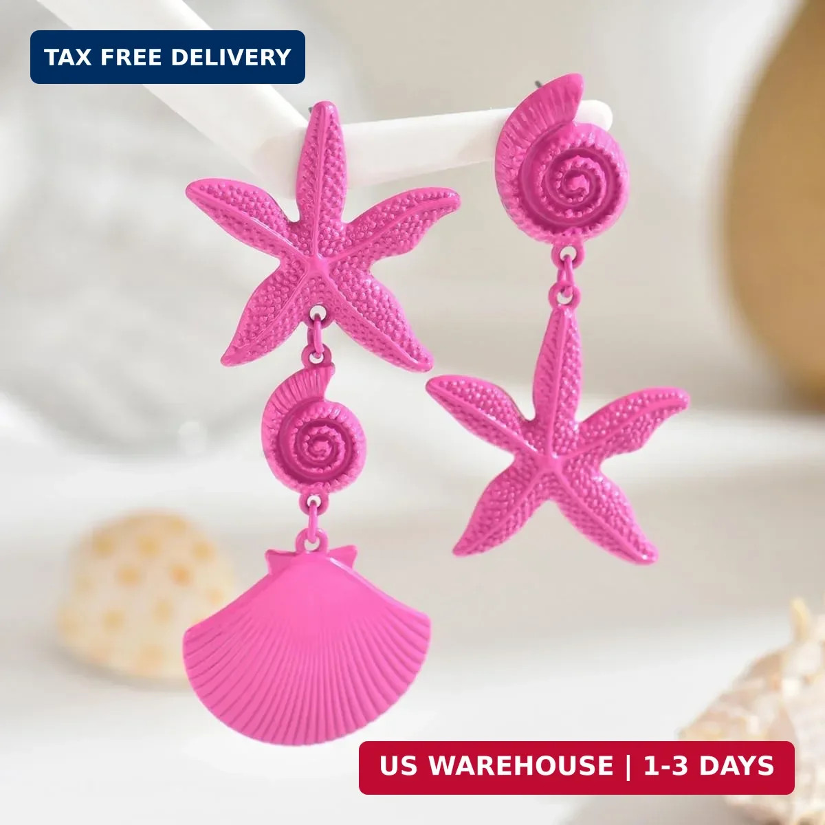 Gold Shell Starfish Dangle Earring Asymmetric Summer Earrings for Women Ocean Be