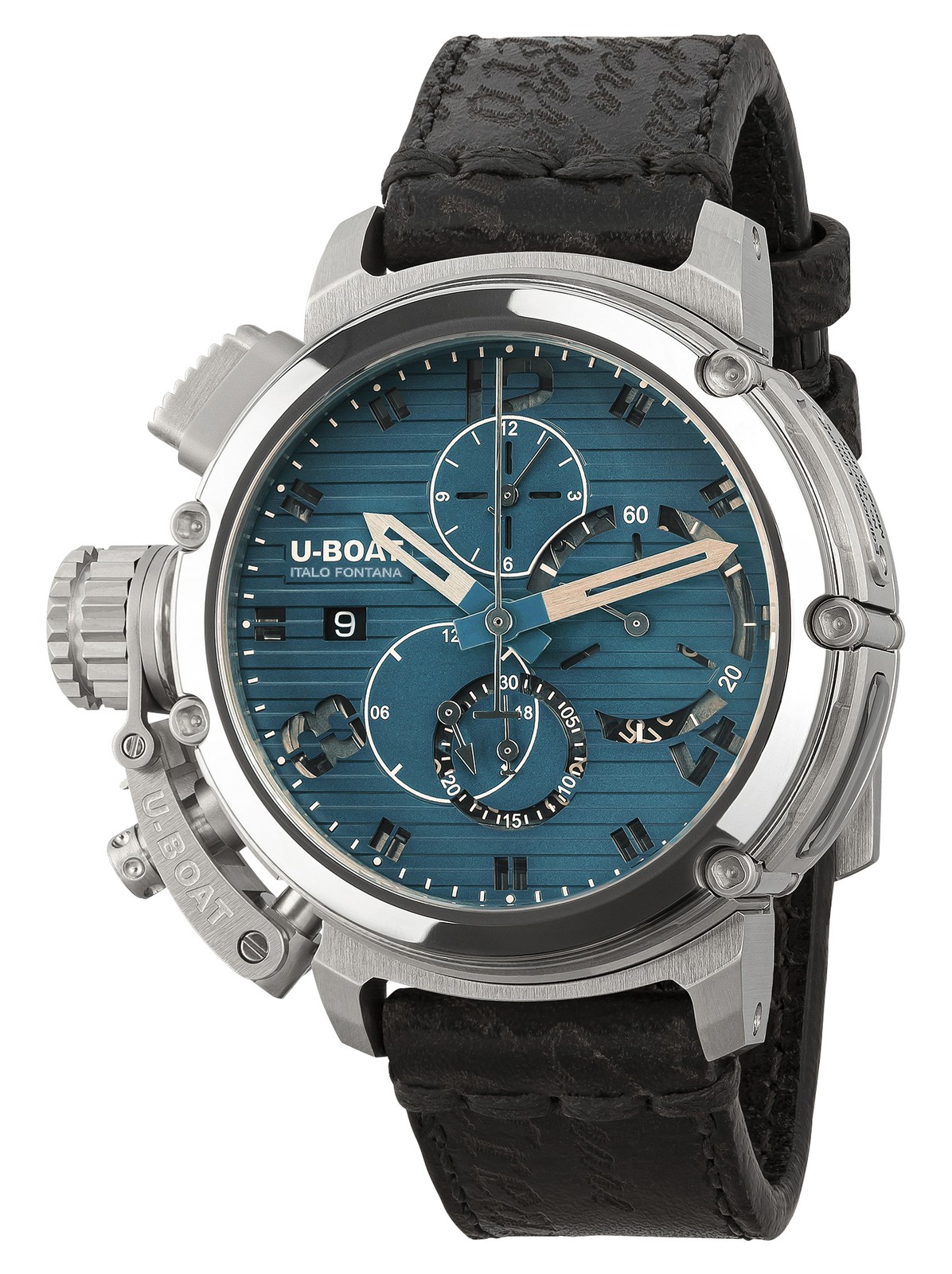 Limited Ed. U-Boat Chimera Automatic Chronograph Black Leather Mens Watch 9589