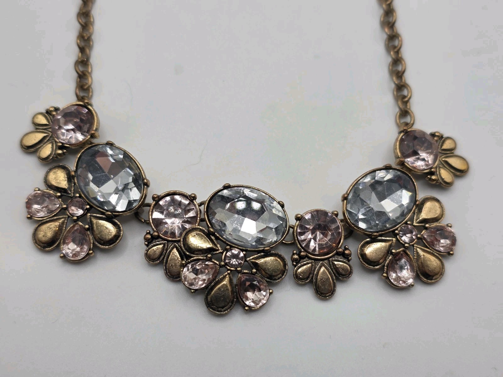 Pink And Clear Crystal Gold Tone Statement Necklace