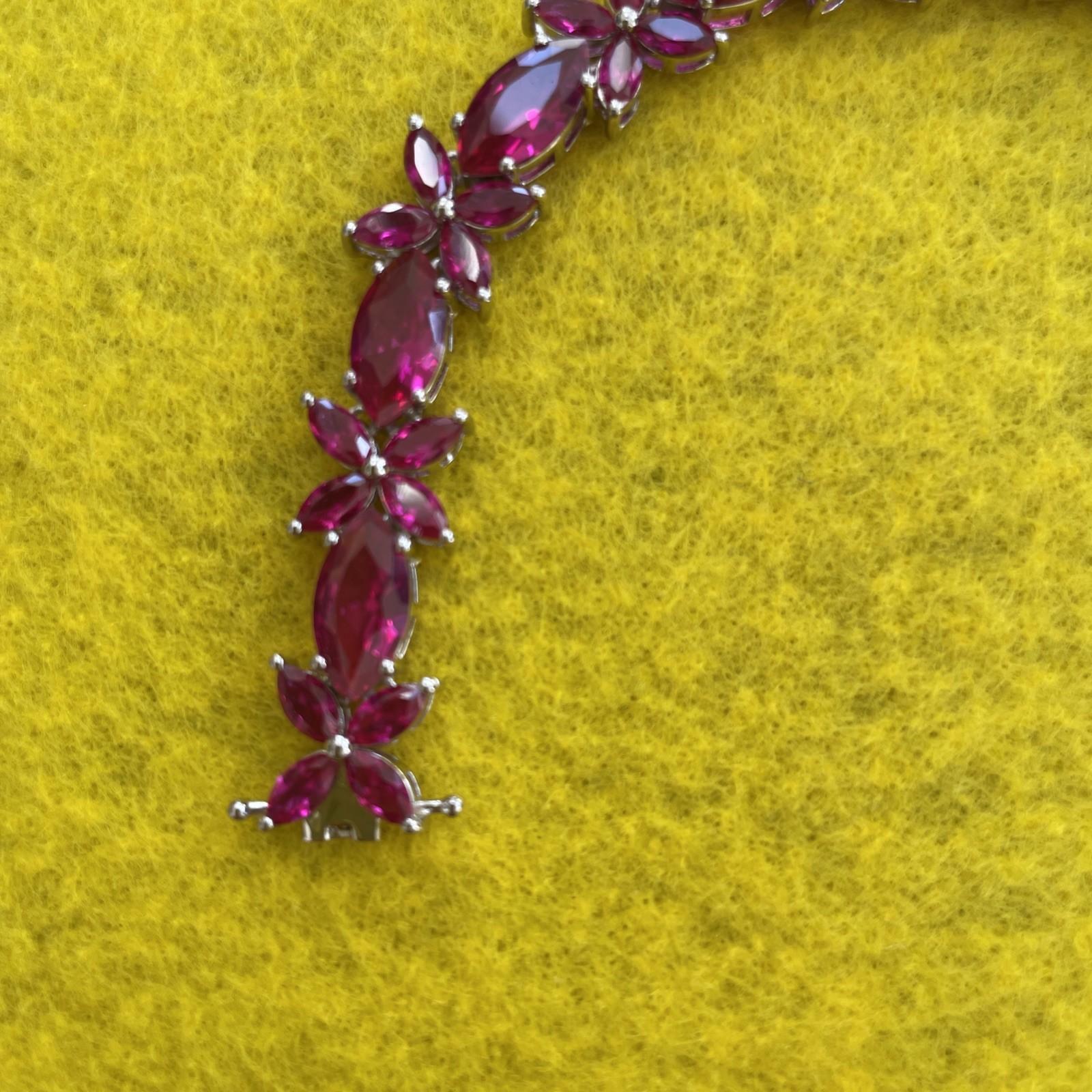 24.76 CTW 7.2” Lab Created Marquise Ruby & 925 Silver Bracelet – 21 Grams