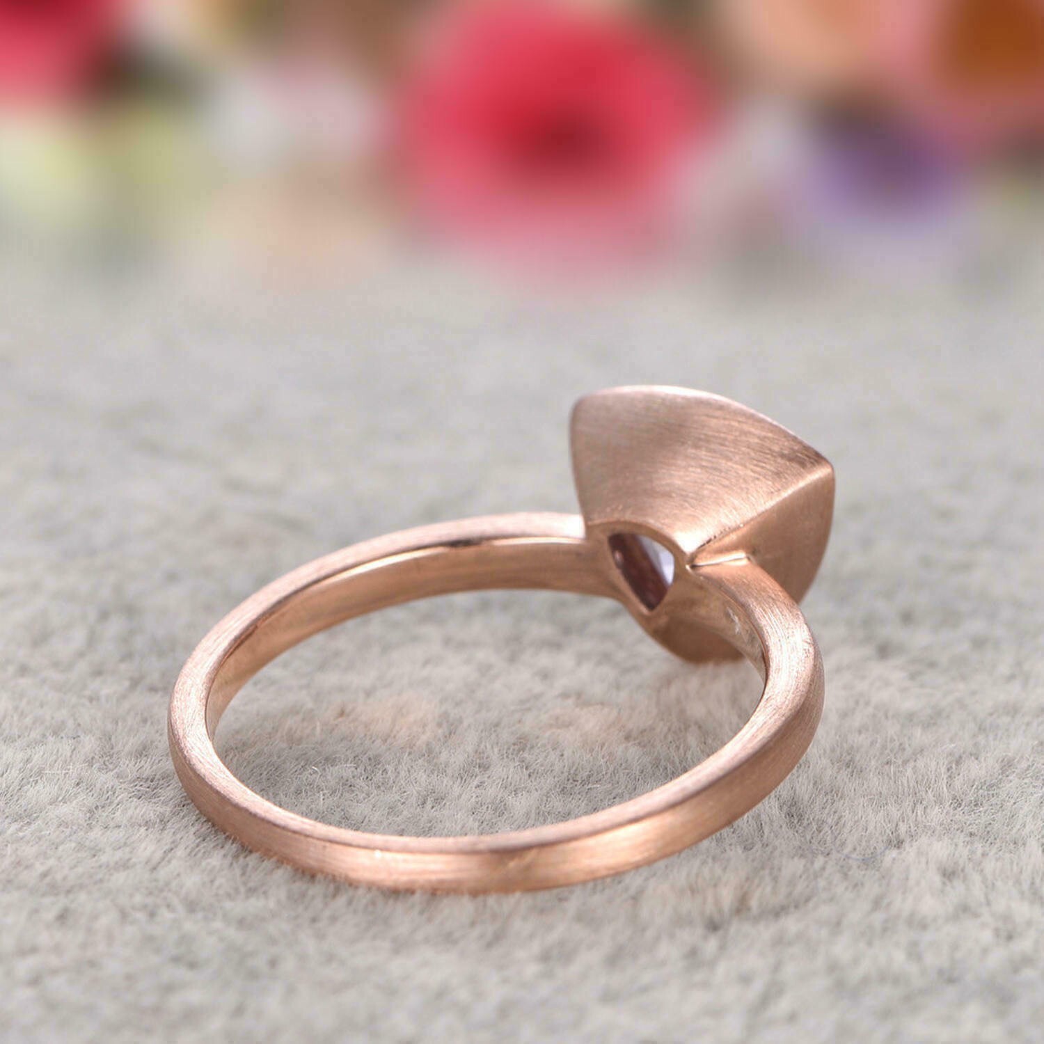1.12Ct Trillion Cut Lab Created Morganite Women Ring 14k Rose Gold Plated Silver