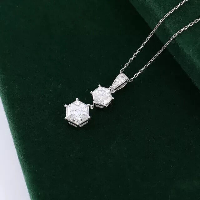 2Ct Round Cut Simulated Diamond Two Stone Stunning Pendant 14K White Gold Plated